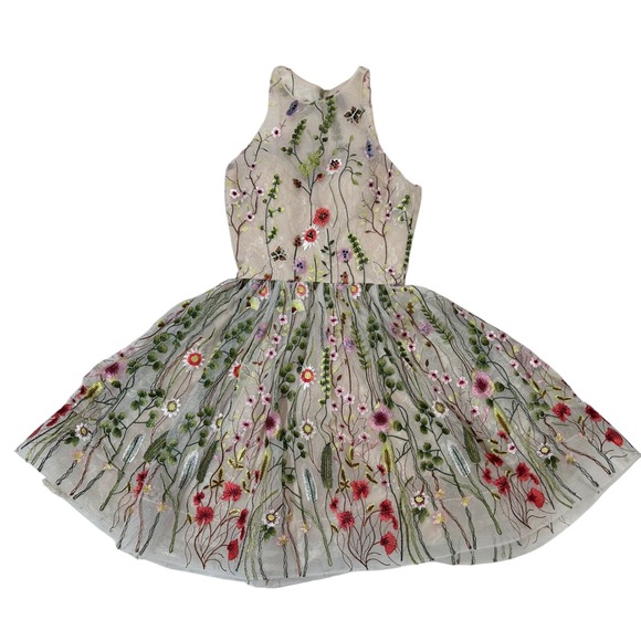 Terani Couture Dresses & Skirts - Terani Couture Women's Beige Floral Embroidered Tulle Halter Dress Size 2